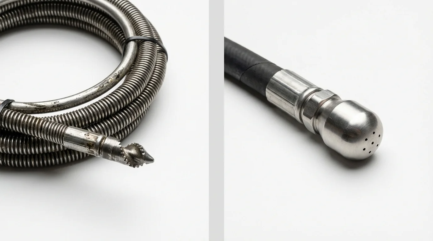 Drain snake cable and hydro jetting nozzle used for drain cleaning in Cuba, NY