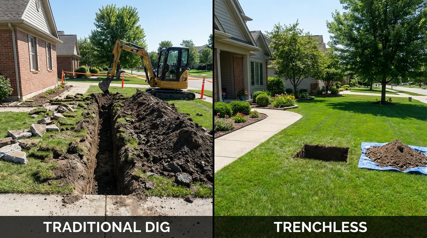 Trenchless sewer repair with minimal yard damage versus traditional excavation in Cuba, NY